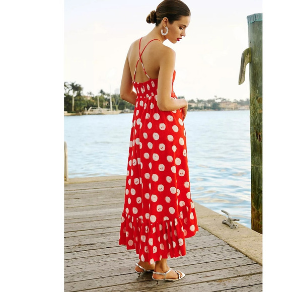 NWT Anthropologie Plenty by Tracy Reese Halter High-Low Ruffle Dress $248 XL Red - Picture 3 of 4